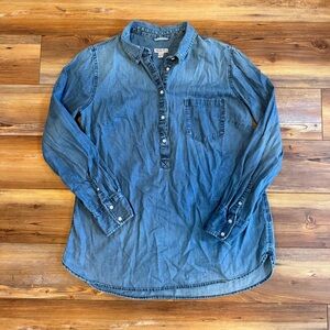 Merona Blue Denim Casual Button Tunic Long Sleeve Top